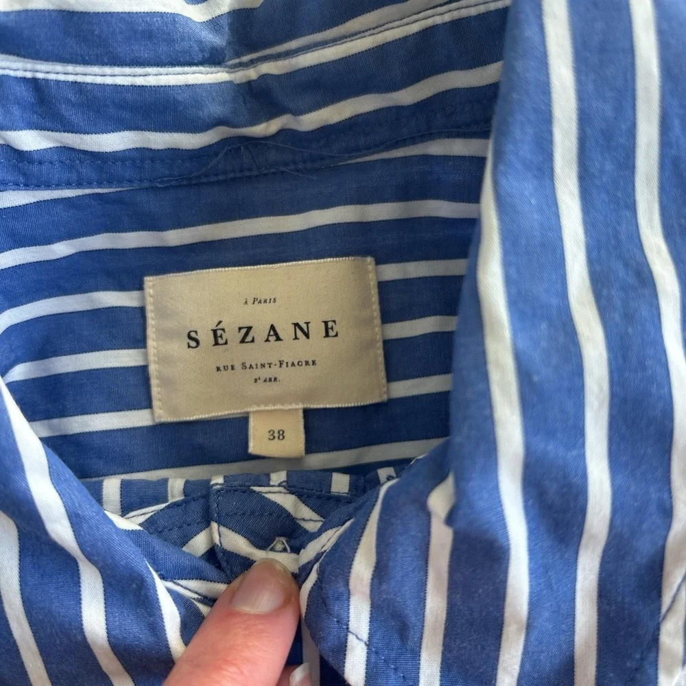 Like New Sézane Bilma Shirt in Blue White Stripes Size 38/6 - Picture 6 of 7